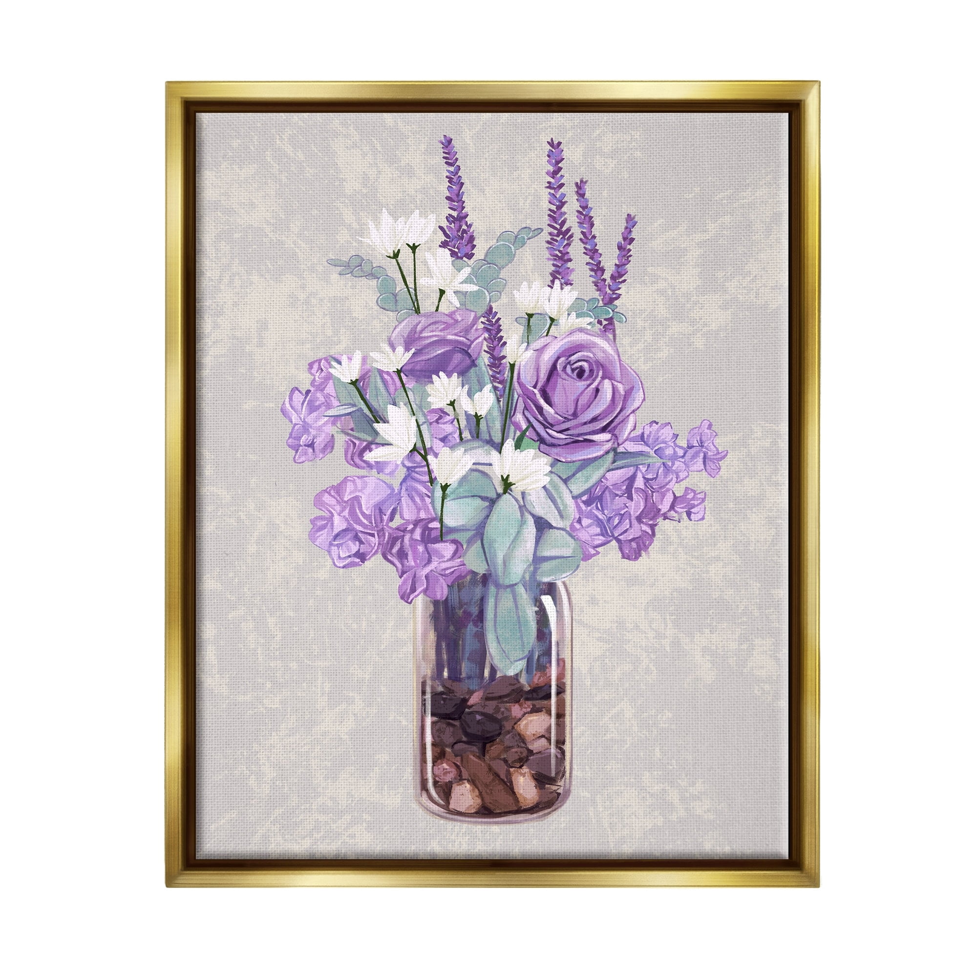 Stupell Industries Mixed Purple Bouquet Full Rose Wildflower Blooms Graphic Art Metallic Gold Floating Framed Canvas Print Wall Art, Design by Ziwei Li
