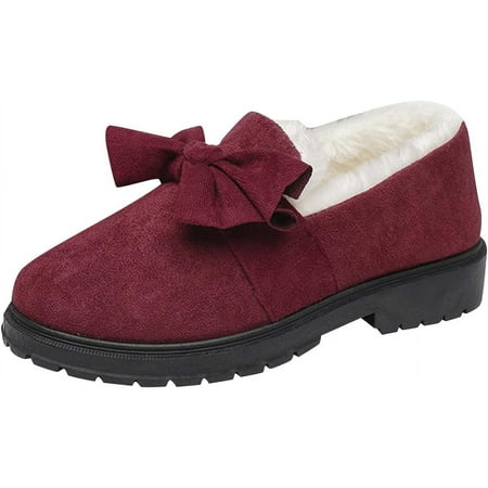 

Snow Boots for Women Womens Ankle Boots Fashion Bow Suede Velvet Warm Vintage Fall Winter Non Slip Cotton Shoes