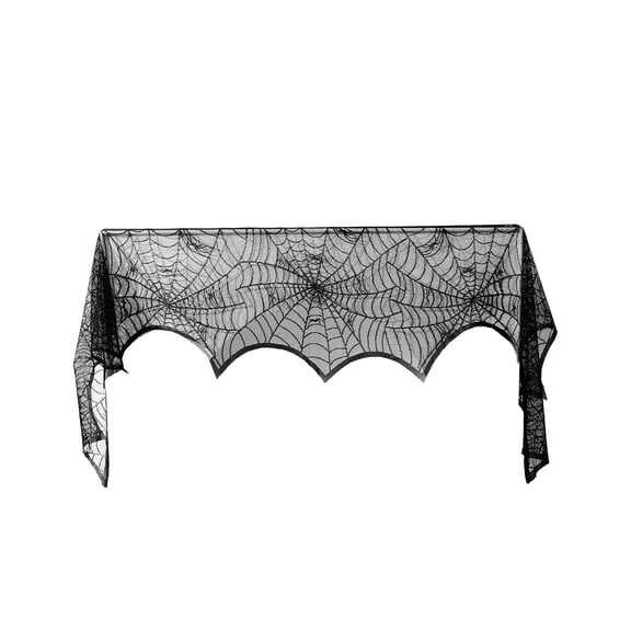 Halloween Lace Spiderweb Fireplace Mantle Scarf Cover, Spooky Cobweb Runner for Table Wall Door, Indoor Outdoor Haunted House Decor,96x17.7 Inch