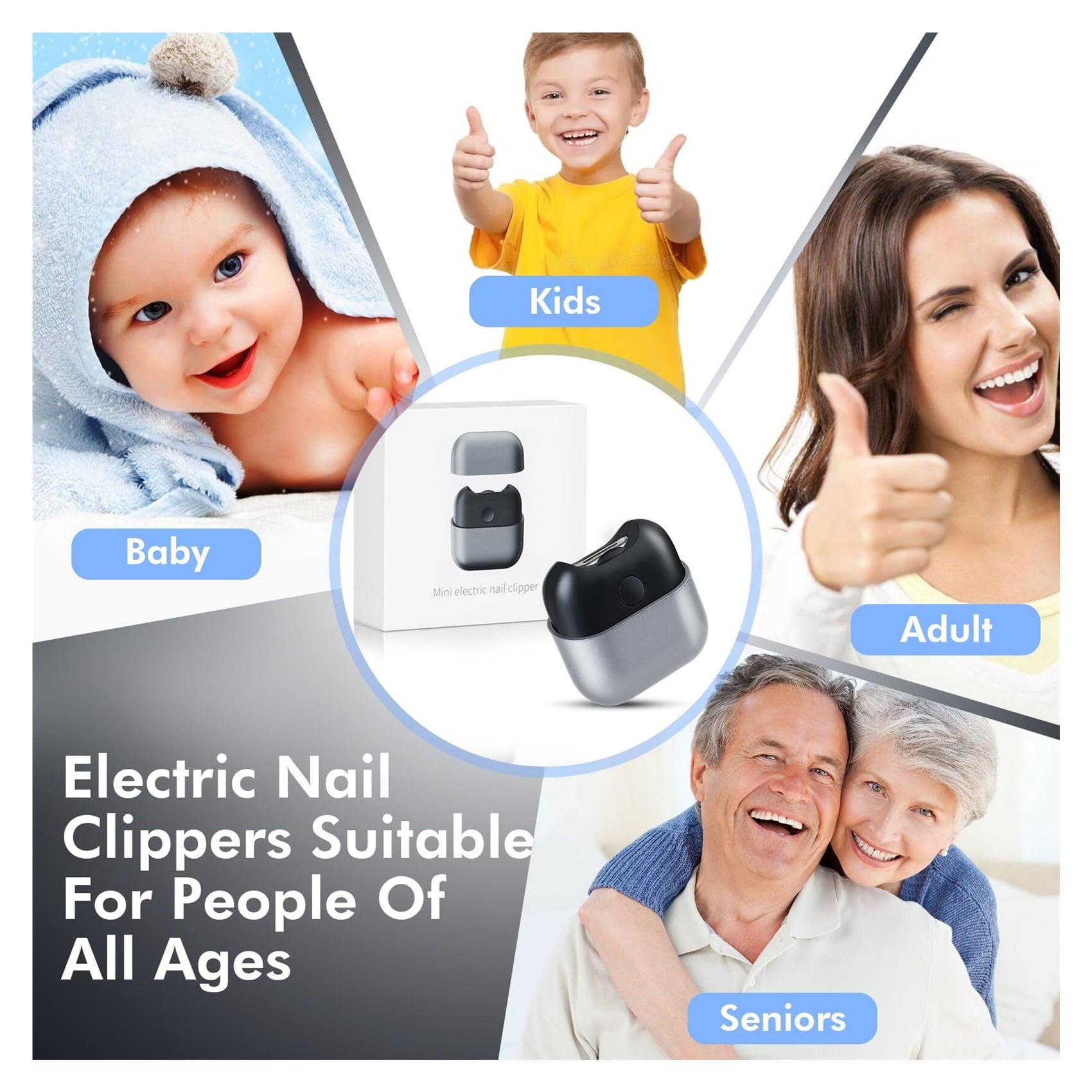 Electric Nail Clipper with Light, Automatic Nail Clipper Rechargeable with 2 Speeds and Nail Chip Storage for Babies, Children, Adults, Caregivers and Seniors