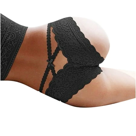 

VERUGU Women s Lingerie Sexy Alluring Seductive Lace Underwear Low-Waistline Panties Casual Hollow Out Underpants Black M