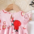 thumbnail image 5 of Kids Girl A-line Summer Dress, 9-12M Girl Cute Strawberry Print Lace Sleeve Party Dress, Soft Casual Sundress,Pink, 5 of 7