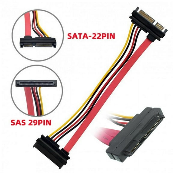 JSER SFF-8482 SAS 29 Pin to SATA 22Pin Hard Disk Drive Raid Extension Cable with 15 Pin SATA Power Port