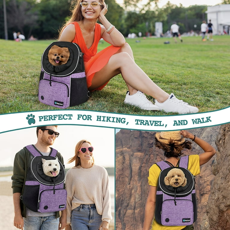 PetAmi Dog Front Carrier Backpack Adjustable Dog Pet Cat Chest Carrier Backpack Ventilated Dog Carrier for Hiking Camping Travel Small Medium Dog Puppy Large Cat Carrying Bag Max 15 lbs Purple
