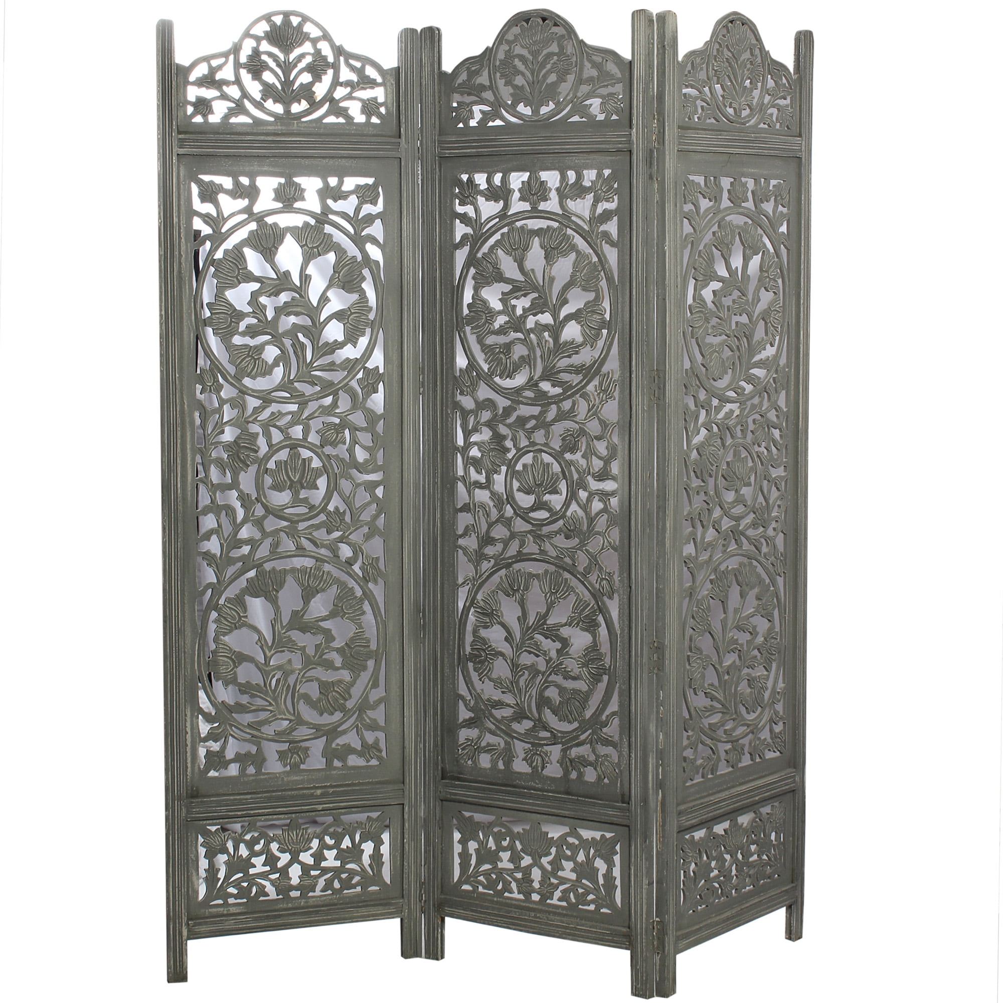 3 Panel Floral Tree Room Divider , Gray