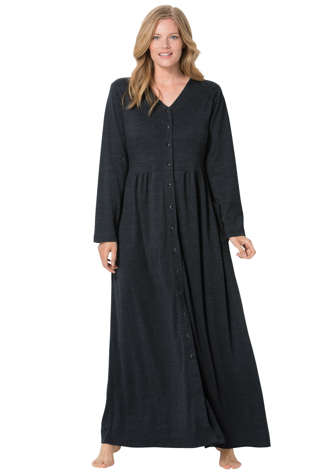 Womens Snap Front Long Robe L/S Only Necessities M 14W/16W Cotton Blend