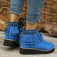 thumbnail image 5 of Leozcaa Women's Chelsea Wedge Boots Platform Casual Suede Slip on Wedge Ankle Booties Fringe Cowboy Boots, 5 of 8