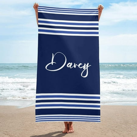 Personalized Towels with Names Customized Bule Striped Beach Towel for ...