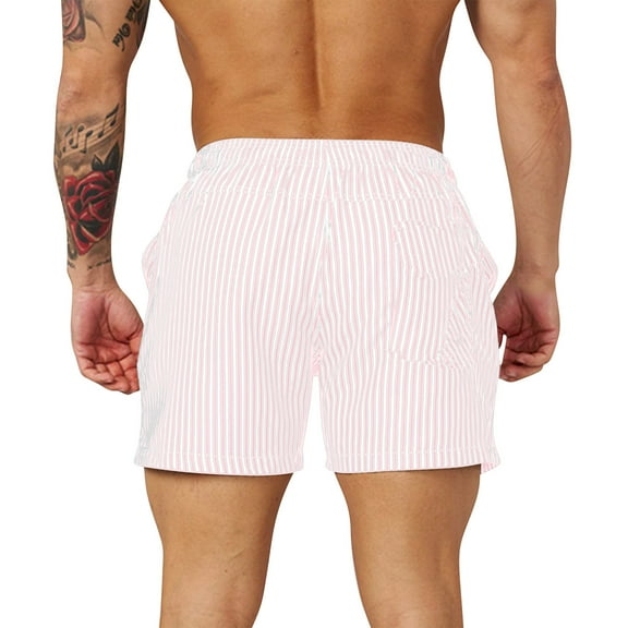 Arnsht Swim Trunks Mens 7 Inch Bathing Suit with Mesh Liner Men's Stretch Swimwear Quick Dry Swimsuit Striped Beach Shorts Pink L