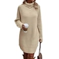 thumbnail image 1 of xiaxaixu Robe Mini d'Automne pour Femmes à Manches Longues Col Roulé Couleur Unie Robe Tricotée Robe Chandail Décontractée, 1 of 1