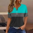 thumbnail image 4 of Women's Color Block T-shirts Buttons V Neck Short Sleeve Striped Summer Tops July 4th Festive Tshirts (M, Sky Blue), 4 of 5