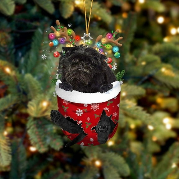 Acrylic 2D FLAT - Affenpinscher In Snow Pocket Christmas Ornament Flat Acrylic Dog Ornament - Holiday Tree Decoration