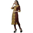 thumbnail image 4 of Moomaya Women Printed Kurti Knee Length Kurta Tunic Tops V Neck Plus Size Dress, 4 of 6