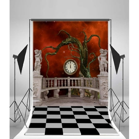 Image of MOHome Photography Fantasy Landscape Backdrop 5x7ft Balcony Angels Trees Clock Trees Children Kids Photographic Background Portraits Shooting Props