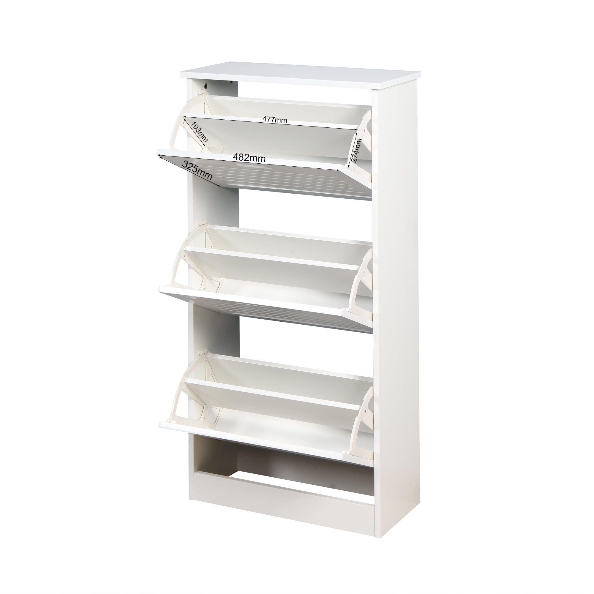 DEALTOPS Shoe Cabinet with Doors and Drawers, Free Standing Wooden Shoe Cabinet for Entryway - White