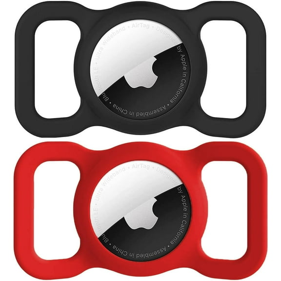 Airtag Dog Collar Holder (2 Pack) for Apple Airtags Silicone Anti-Lost Air Tag Holder Case Compatible with Cat Dog Collars (Red&Black)