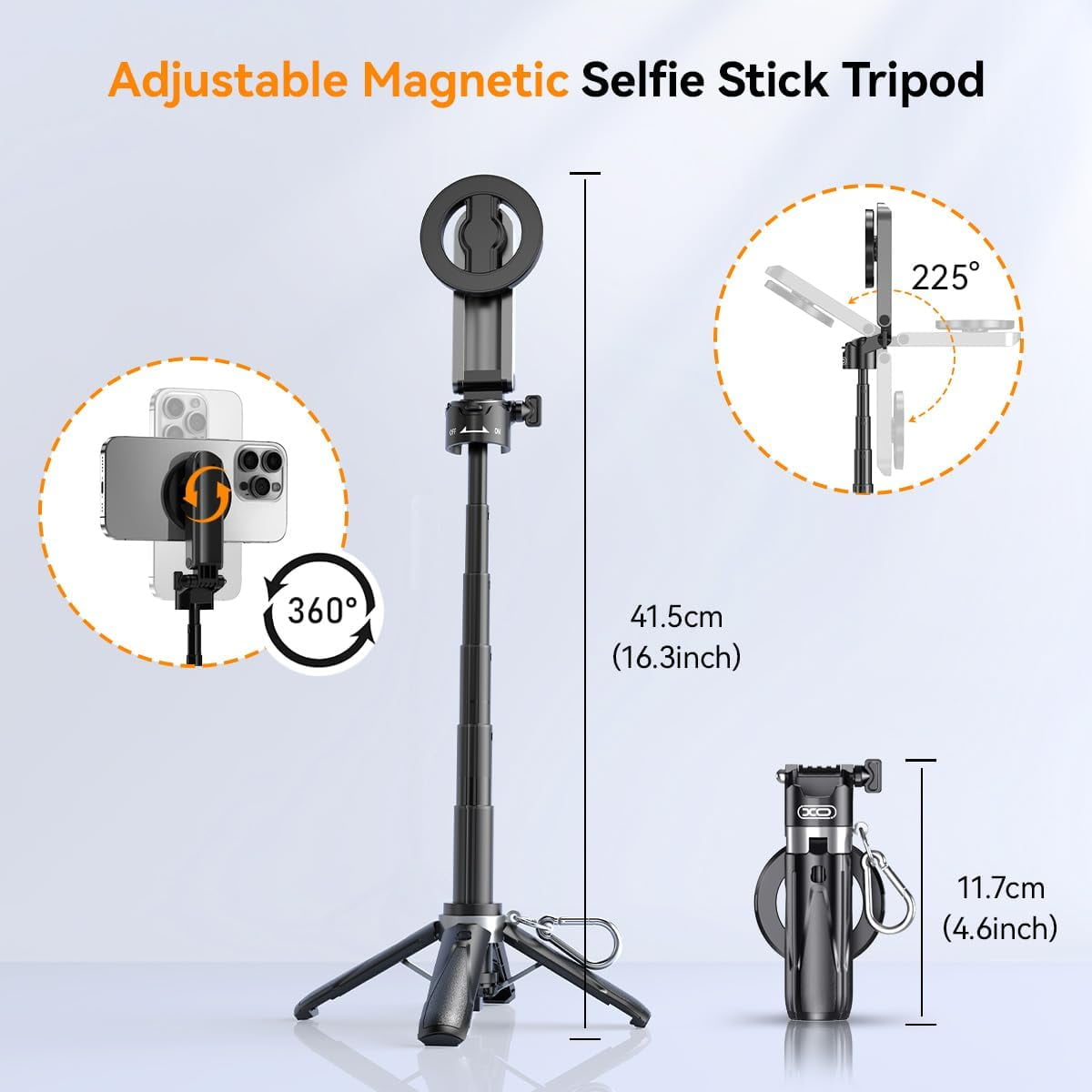 Magnetic Small Selfie Stick for iPhone,4 in 1 Multifunctional Portable Selfie Sticks Retractable Cell Phone Travel Tripod with Remote Control, Mini Phone Tripod for iPhone 17/16/15/14/13/12 Series