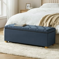 Modern Flip Top Storge Ottoman Bench Upholstered for Entryway Livingroom Bedroom, Navy
