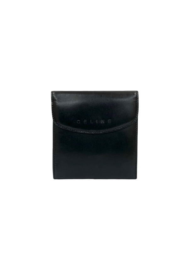 Pre-Owned CELINE Vintage Macadam Blason Pattern Leather Bifold Wallet in Black and... (Good)