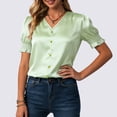 thumbnail image 2 of felwors Womens Blouses Dressy Casual Satin V Neck Short Sleeve Shirts Business Casual Tops for Women(Mint Green, S), 2 of 8