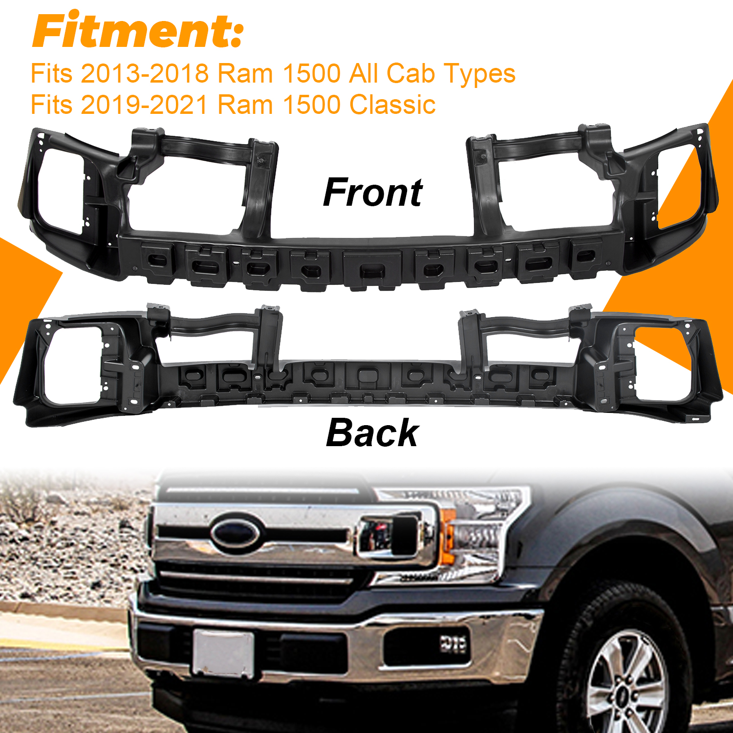 Kojem Front Bumper Face Bar Impact Absorber for 2013-2018 Dodge Ram 1500 All Cab Types Replaces 68145441AC CH1070834