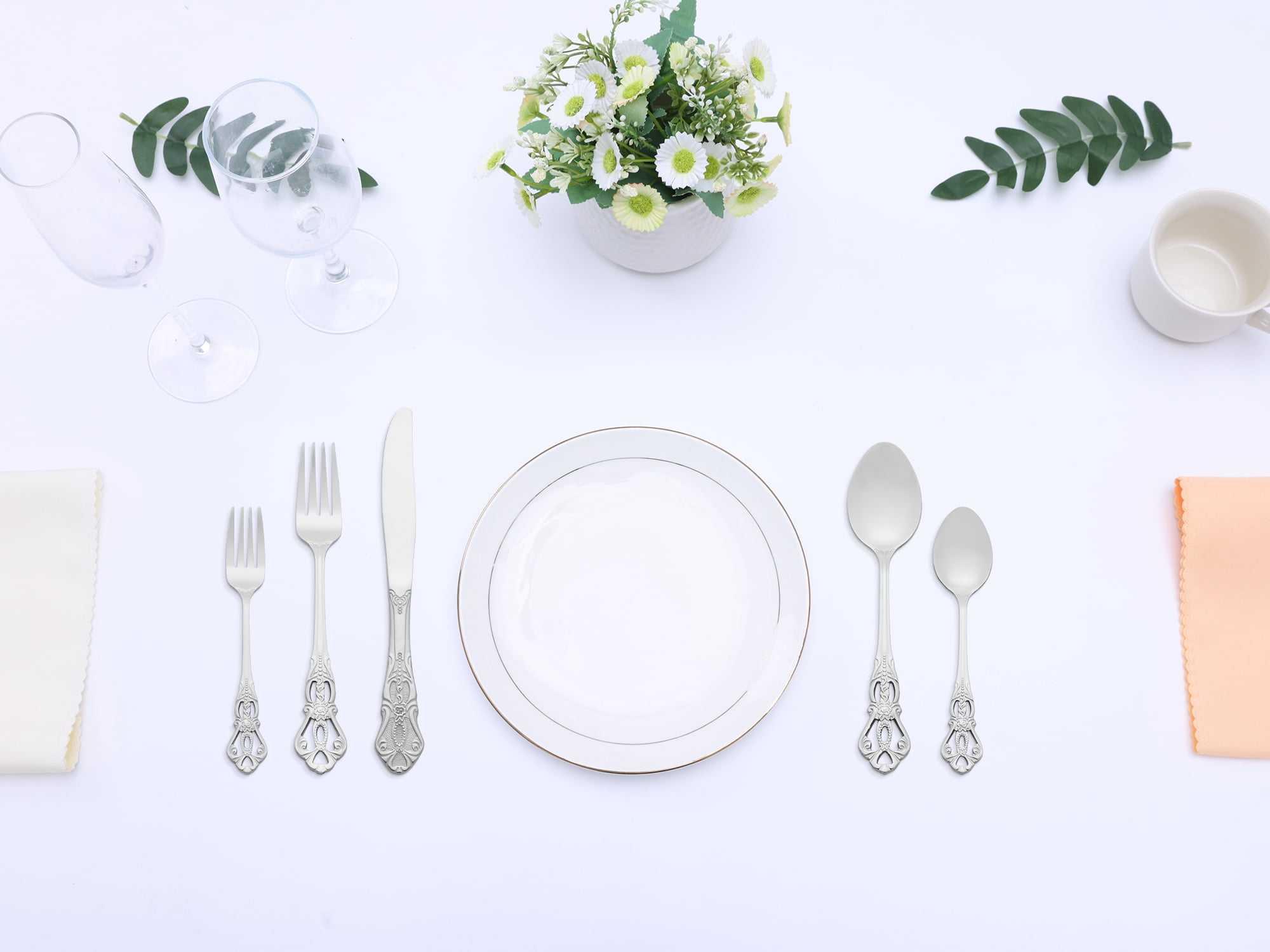 Unique Bargains 30 Piece Silverware Stainless Steel Flatware Set with Openwork Silver