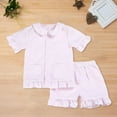 thumbnail image 2 of Mercatoo Toddler Girl Outfit Ruffled Short Sleeve Striped Top Shorts Solid Color wear Suit For 1 to 12 Girls Home Clothes, 2 of 4