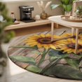 thumbnail image 3 of Round Area Rugs 3.3Ft, Vintage Sunflower Non-Slip Washable Circle Rugs Carpet, Farmhouse Wooden Botanical Flowers Indoor Outdoor Rug Floor Mats Throw Runner for Bedroom Living Room Bathroom, 3 of 8