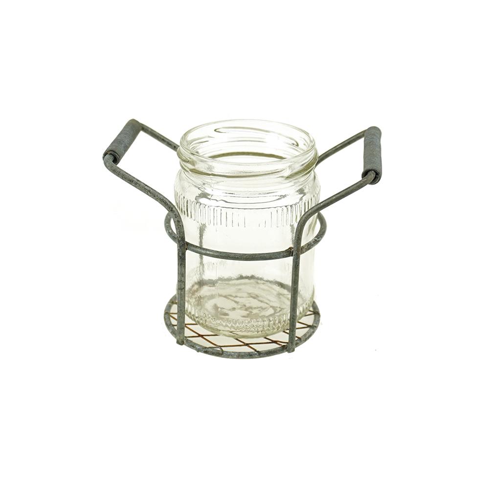 Metal Single Jar Holder with Side Handles and Jar, 5Inch