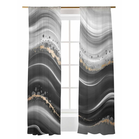 Abstract Fluid Art Sheer Curtains 108 Inch Long 2 Panels, Retro Black Gradient Oil Painting Light Filtering Rod Pocket Semi Sheer Curtains, Sheer Voile Drapes for Living Room Bedroom, 52"x108"