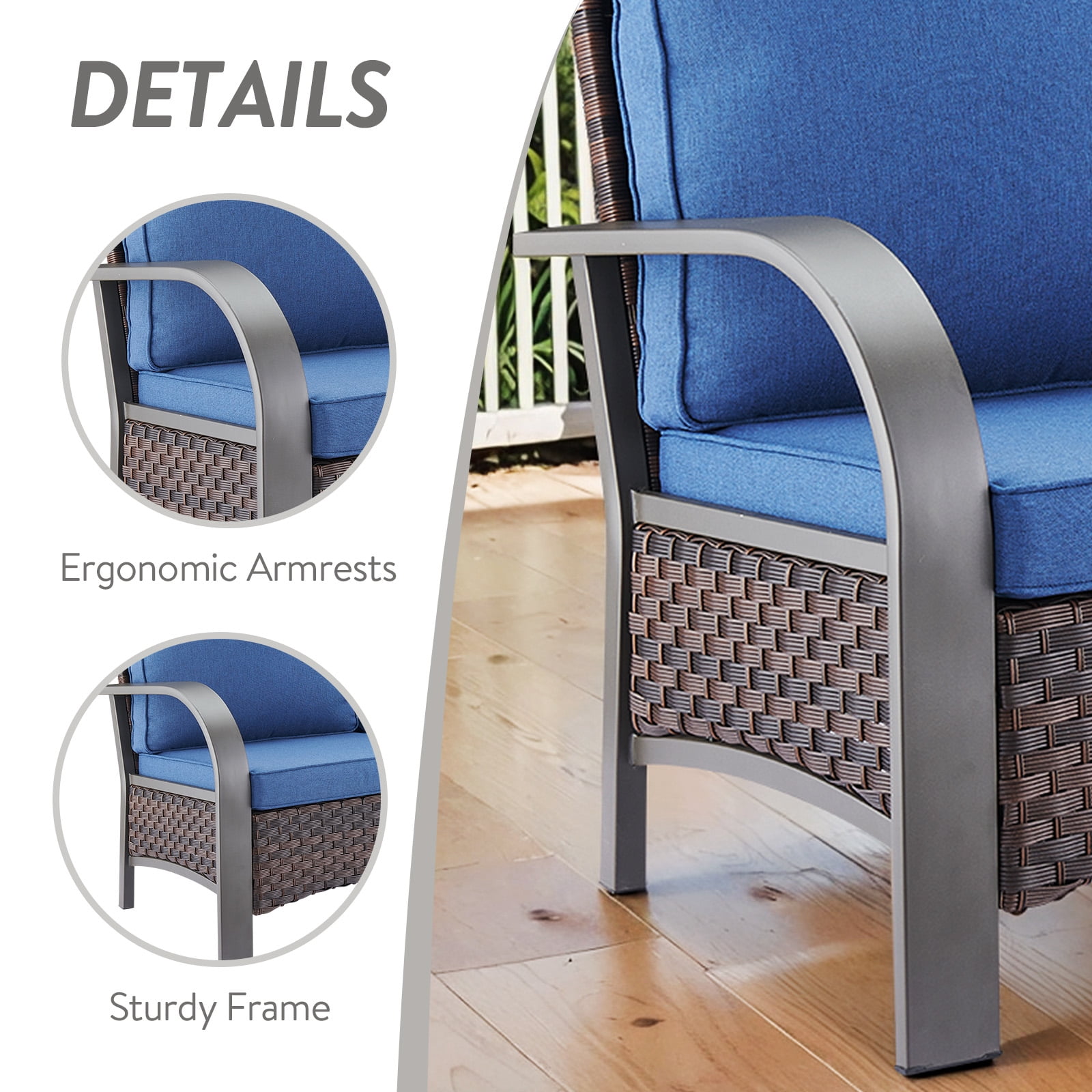 OPOHORO 3-Piece Outdoor Conversation Sets with Wicker Sofa and Swivel Rocking Chair