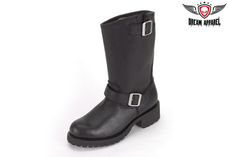 Womens Biker Boots With Double Buckle 