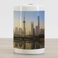 thumbnail image 2 of Landscape Ceramic Toothbrush Holder, Shanghai Skyline at Sunrise with Historical Waibaidu Bridge China Scenic Morning, Versatile Countertop for Bathroom, 4.5" X 2.7", Blue Brown, by Ambesonne, 2 of 4