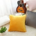 thumbnail image 7 of PiccoCasa Velvet Pillow Cover with Pompoms for Sofa Bed 2PCS Golden Yellow 16x16Inch, 7 of 7