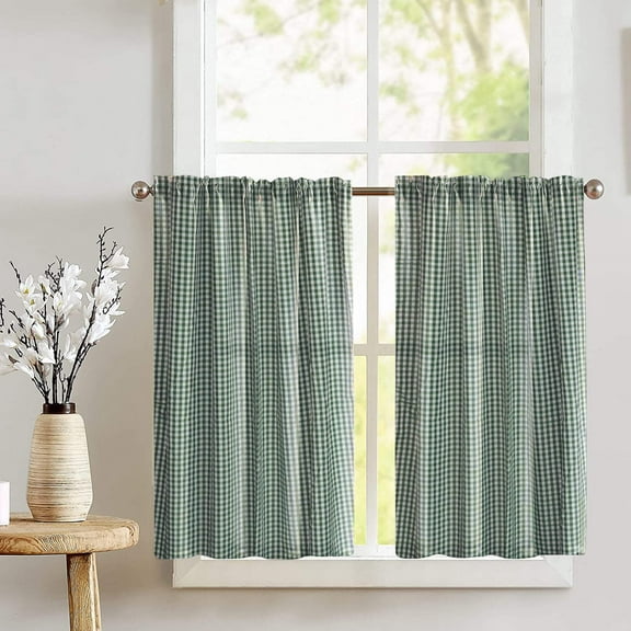 Cotton 1/8th Inch Small Gingham Checkered Print Café Tier Curtains Window Treatment Kitchen Home Décor