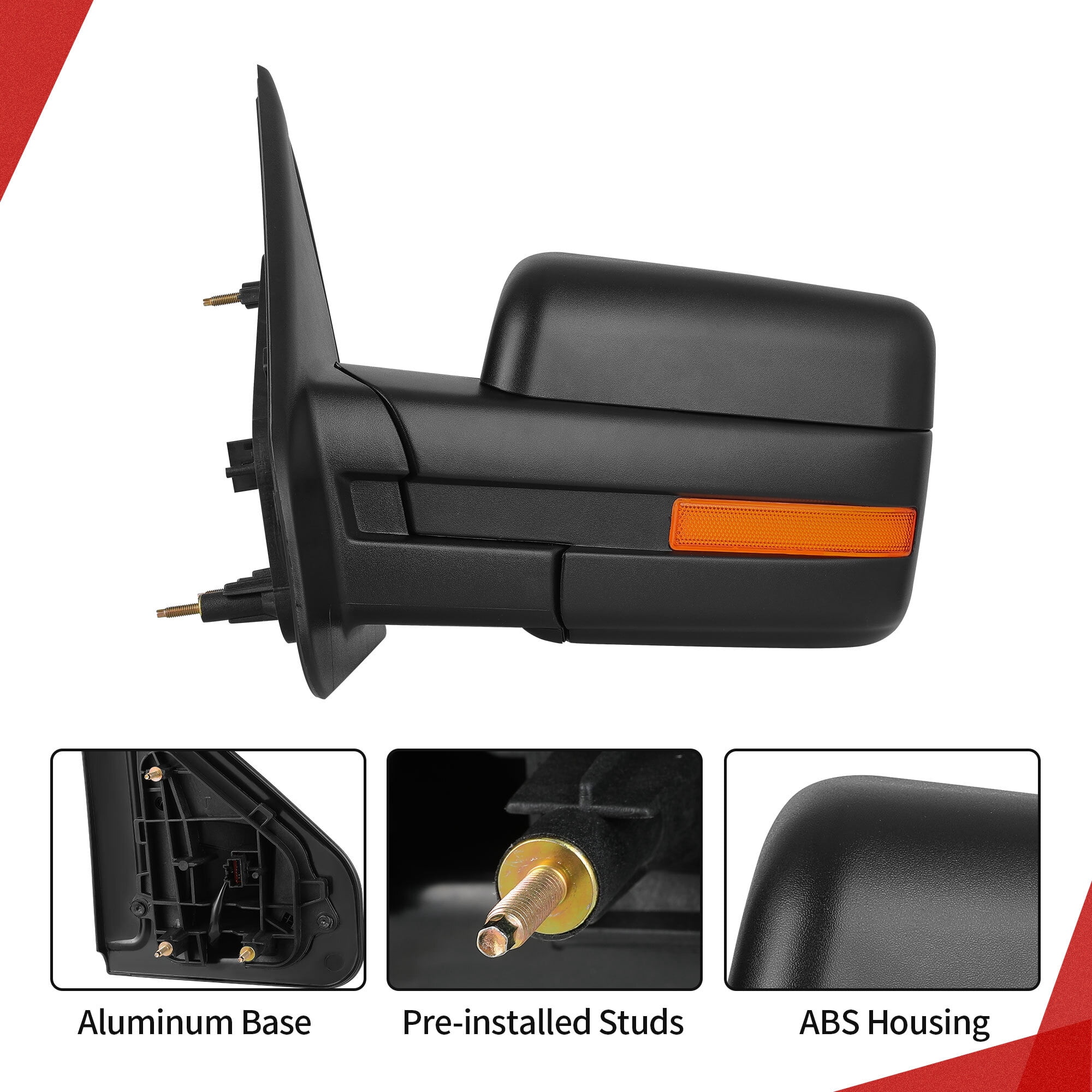 LEDKINGDOMUS Driver Side Left Power Heated Manual Folding Door Mirror with Turn Signal & Puddle Light Compatible with Ford F150 2004 2005 2006 2007 2008 2009 2010 2011 2012 2013 2014 Black