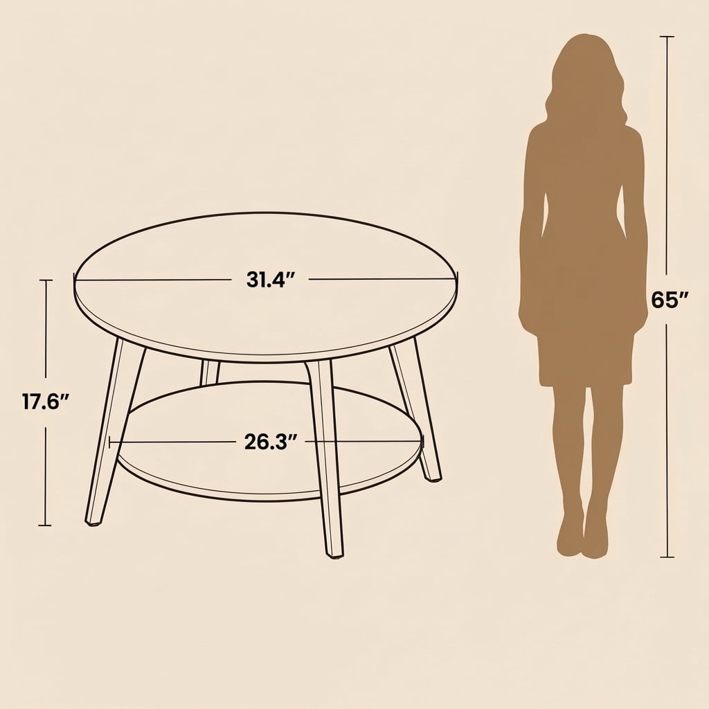 LEDREM Mid-Century Round Coffee Table, 2 Tiers Design, 66lb Capacity, Modern Minimalist Style, Quick Assembly, Ideal for Small Space & Apartment, Brown