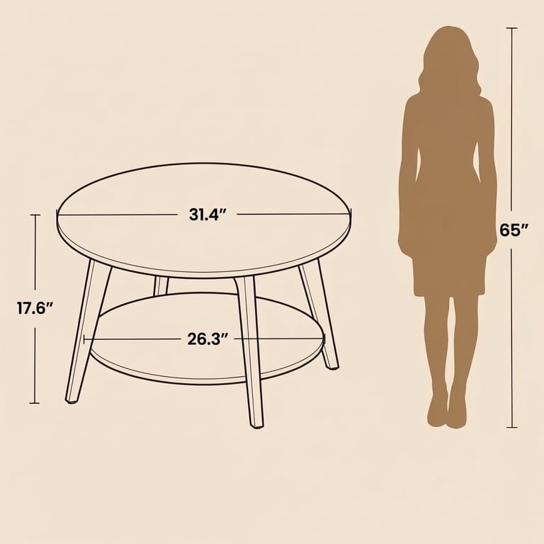 Ledrem Mid-Century Round Coffee Table, Two-Tier Brown photo 4