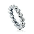 thumbnail image 2 of TwoBirch Platinum Plated Sterling Silver Bezel Set Round Cut Moissanite Eternity Ring (GRA CERTIFIED) (3 MM) (Size 7), 2 of 3