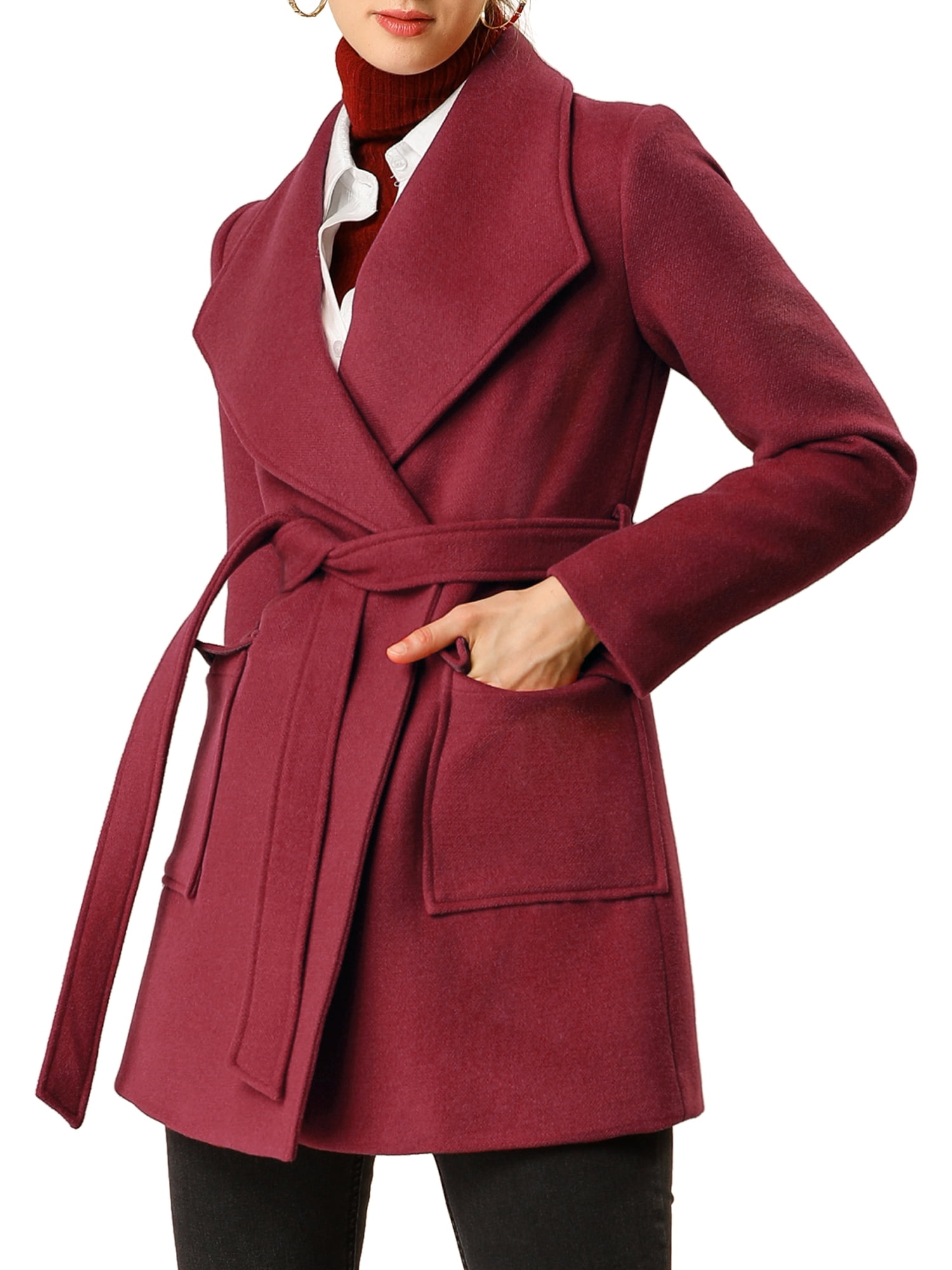 womens red wrap coat