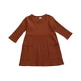 thumbnail image 1 of Baby Girls Ribbed Knitted Dress Solid Three Quarter Sleeve Princess Clothes, 1 of 3