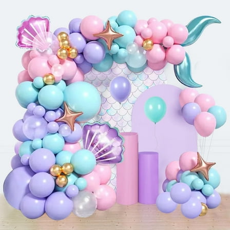 YQWIN 100 Pcs Mermaid Balloon Garland Mermaid Party Decorations Purple Pink Balloon Garland Mermaid Tail Balloon Purple Pink Balloon for Summer Under The Sea Marine Animal Mermaid Birthday Decoration