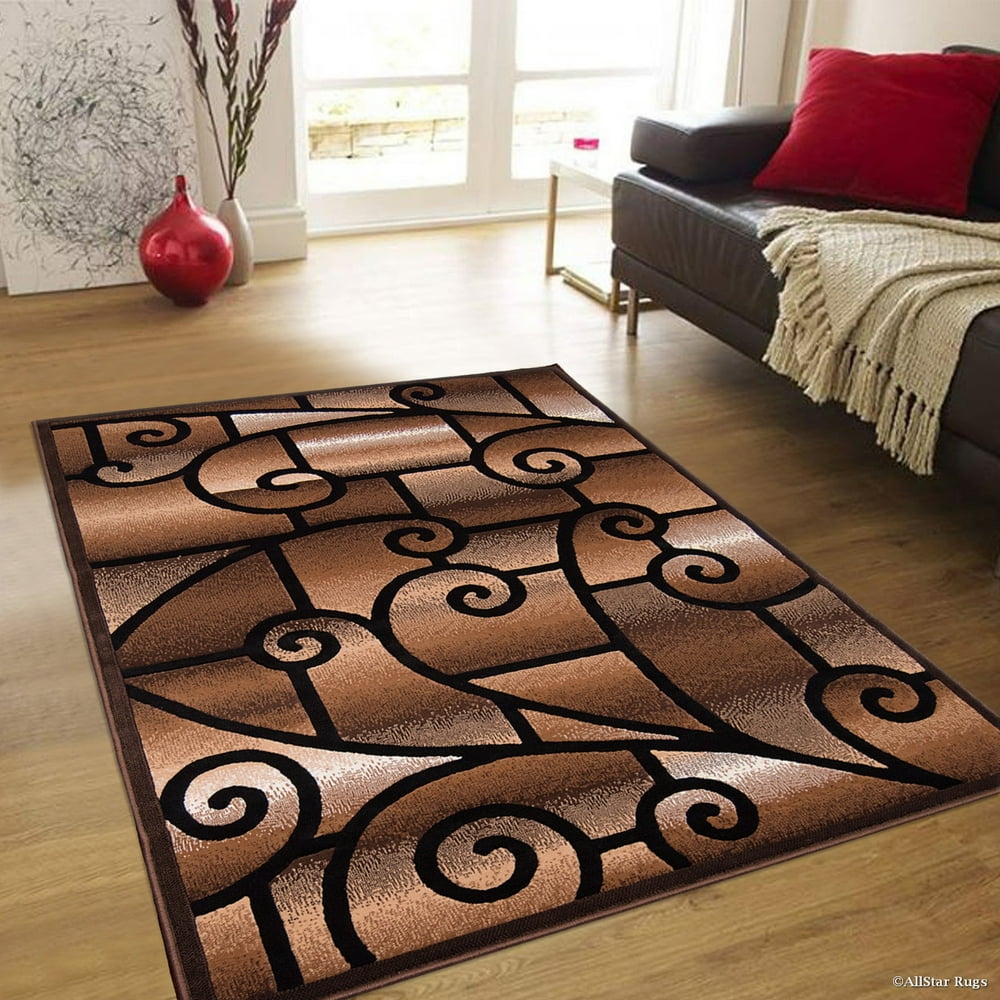 Allstar Brown Abstract Modern Area Carpet Rug (7' 10" x 10' 2