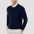 thumbnail image 2 of JTieacloth Men's Pullover Sweaters Male Autumn And Winter Smooth Comfortable Lightweight Drapey Soft Skin Friendly Textured Slim Fitting Round Neck Long Sleeved Sweater(Blue), 2 of 5