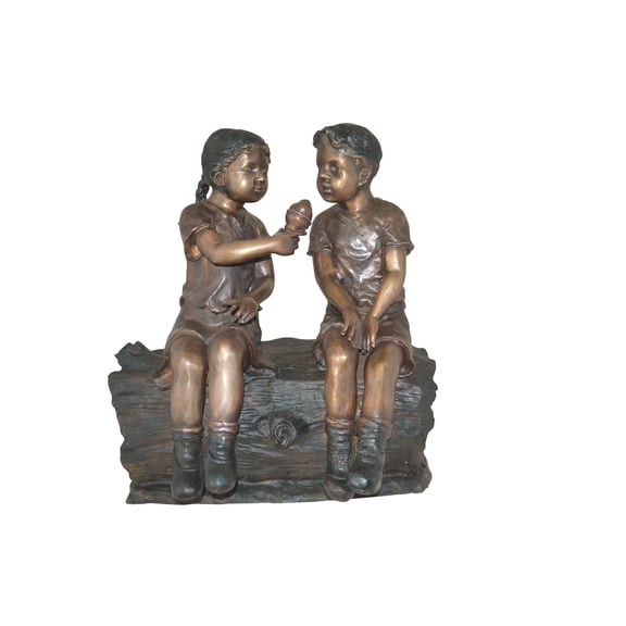 Boy and Girl enjoying an ice-cream bronze statue -  Size: 28"L x 24"W x 33"H.