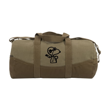 Snoopy Flying Ace Canvas Duffel Bag, Two Tone Brown & Blk with Detachable