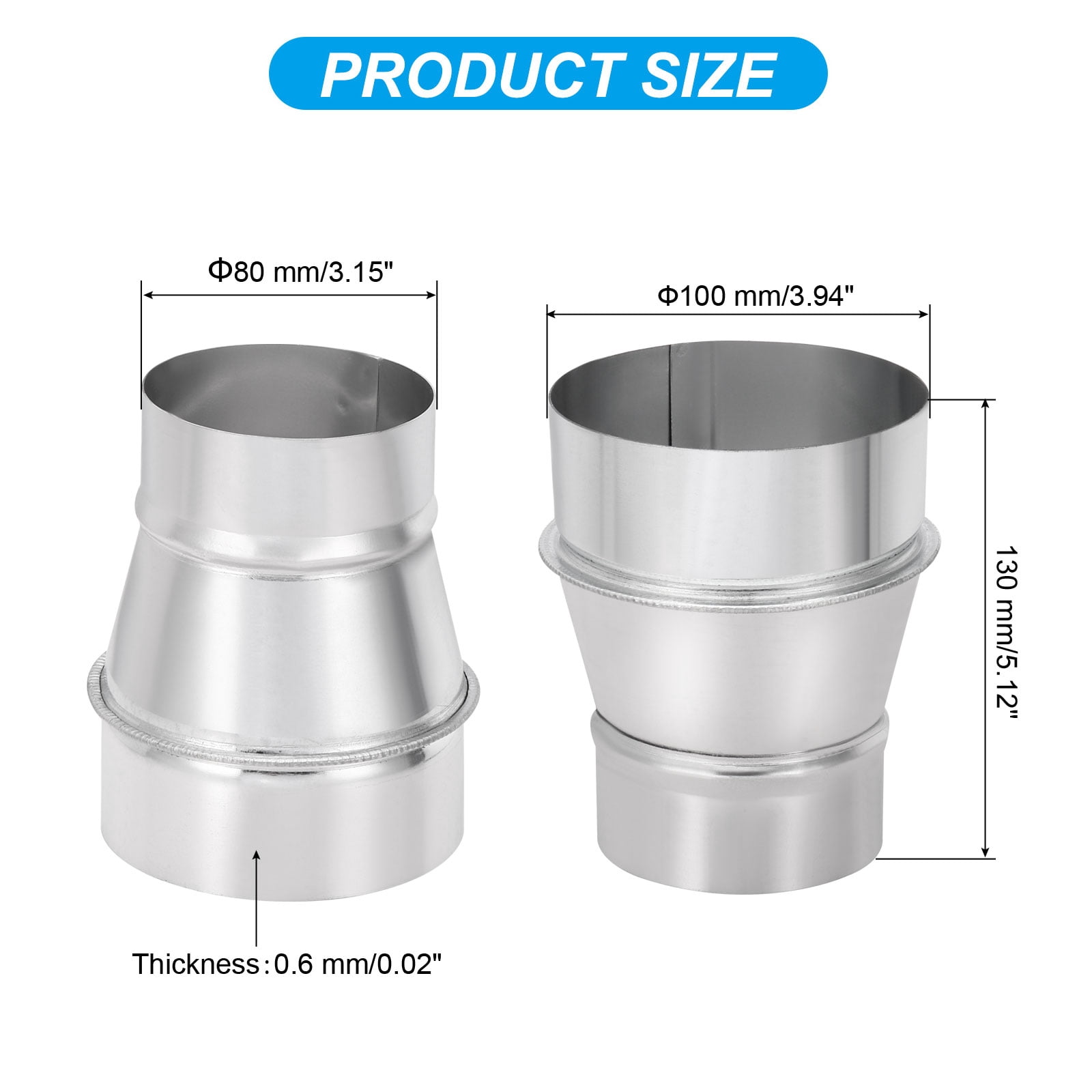 Uxcell 3" to 4" Galvanized Steel Round Duct Reducer Adapter Connector, Silver Tone
