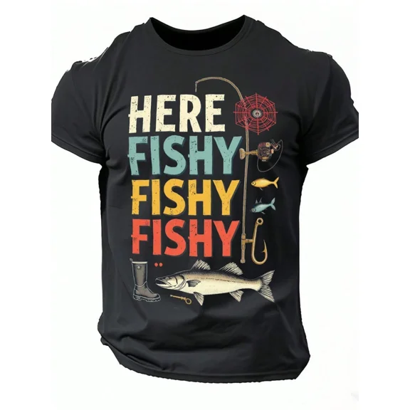 Men's Vintage Retro Here Fishy Graphic T-Shirt