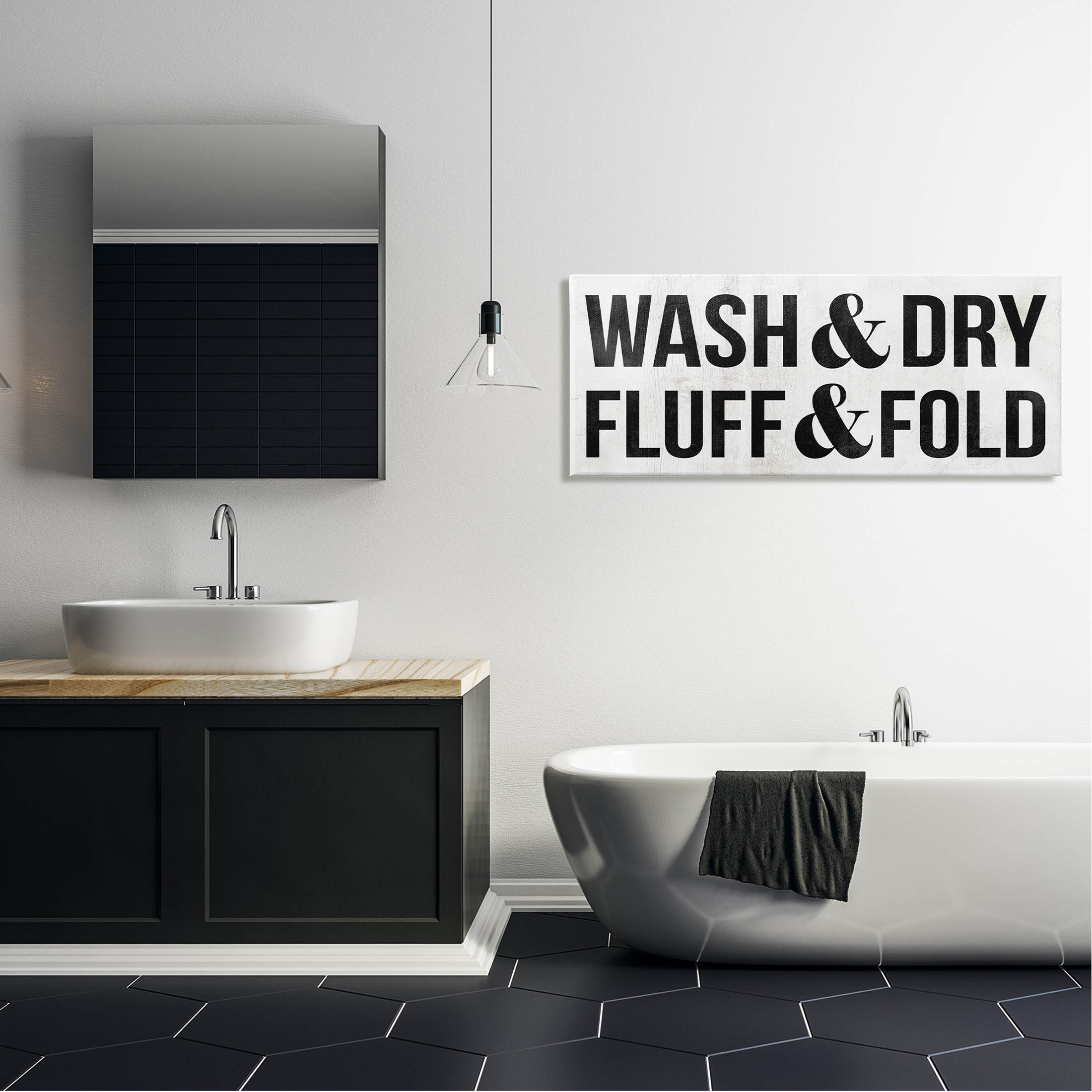 Wash Dry Fluff Fold Laundry Sign Typography Graphic Art Gallery Wrapped Canvas Print Wall Art