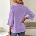 thumbnail image 5 of Tusihei Women V Neck 3/4 Sleeve Casual Tops Loose Fit Boho Pullover Tee Solid Basic Comfy Summer Fall Outfits Beach Blouse, Purple L, 5 of 8